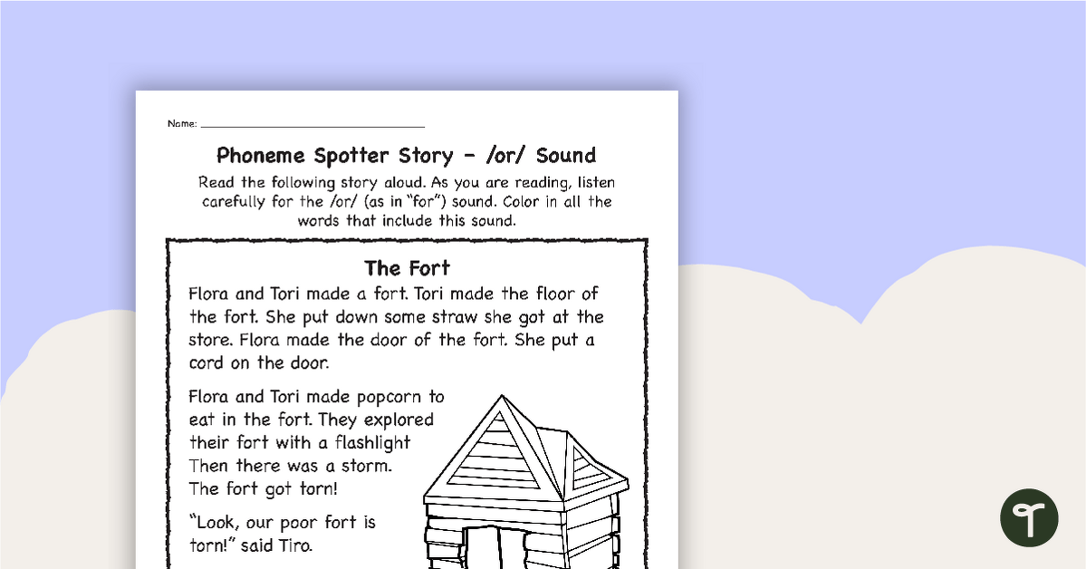 Phoneme Spotter Story – /or/ Sound teaching resource