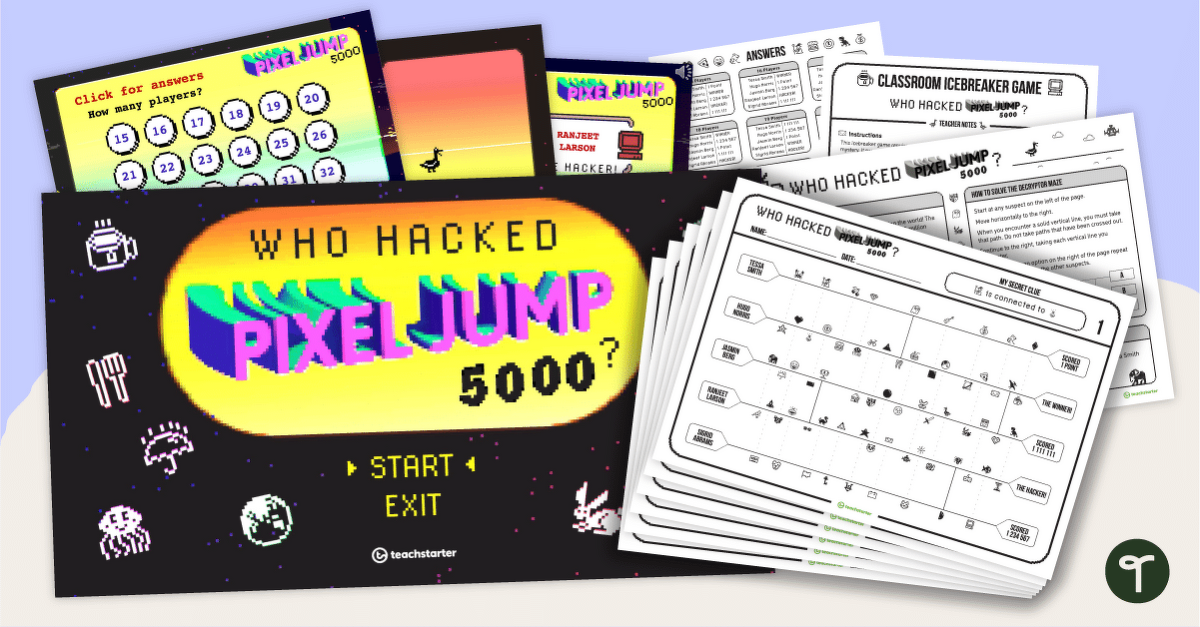 Classroom Icebreaker Game – Who Hacked Pixel Jump 5000? teaching resource