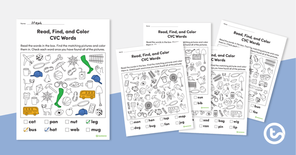 Preview image for Read, Find, and Color – CVC Words - teaching resource