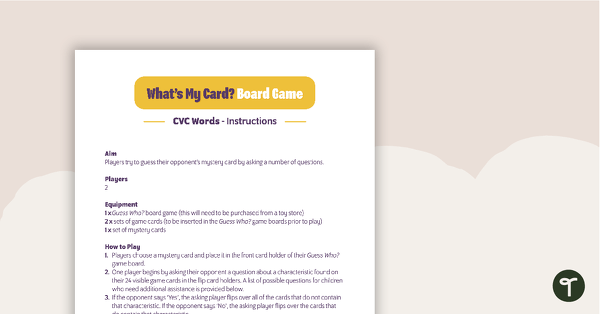 What's My Card? CVC Words Board Game teaching resource