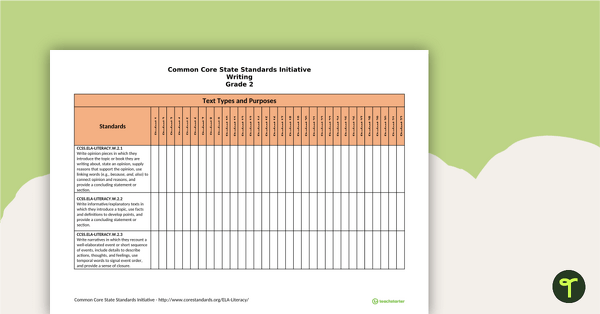 Common Core State Standards Progression Trackers - Grade 2 - Writing teaching resource