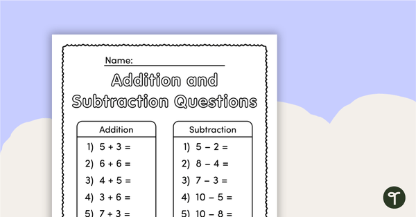 Preview image for Simple Addition and Subtraction Questions - teaching resource