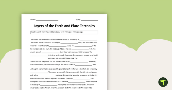 Preview image for Plate Tectonics Cloze Activity - teaching resource