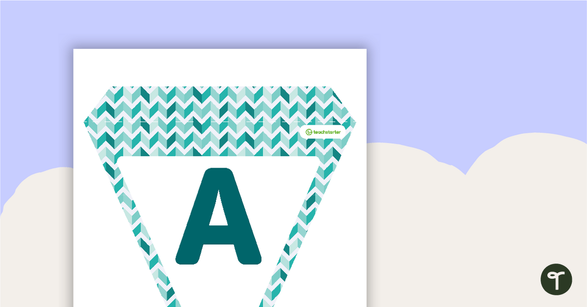 Teal Chevron - Letters and Numbers Pennant Banner teaching resource