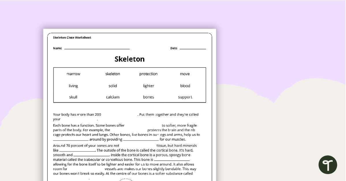 Skeleton Cloze Worksheet teaching resource