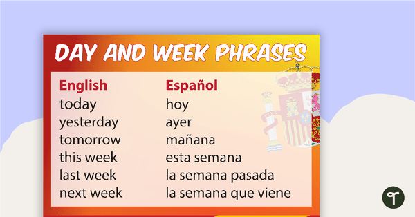 Day and Week Phrases in Spanish and English teaching resource
