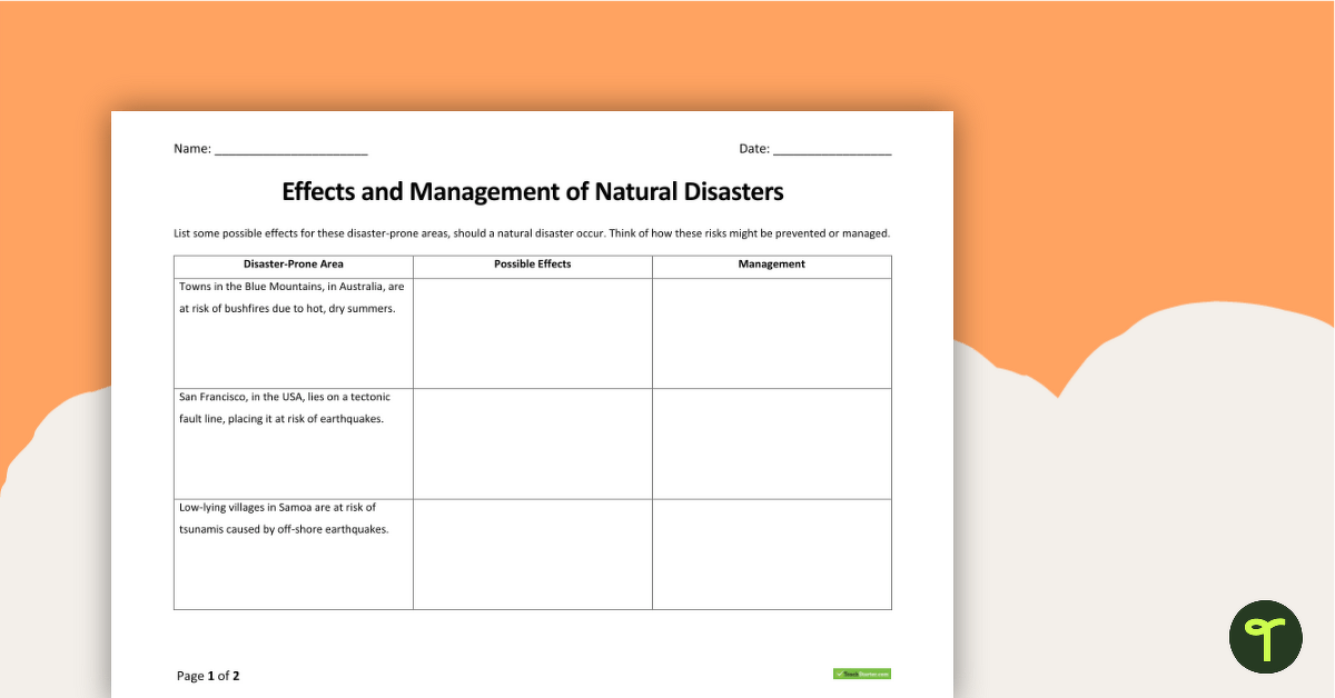 Natural Disasters Effects and Management Worksheet teaching resource