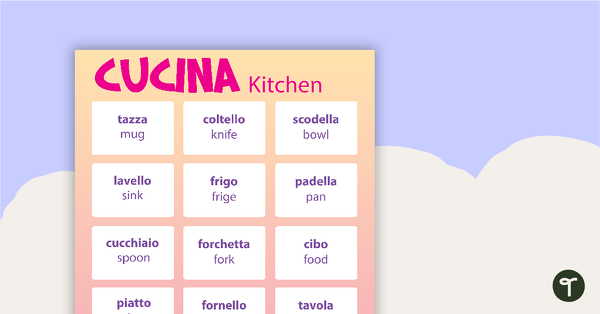 Kitchen/Cucina - Italian Language Poster teaching resource