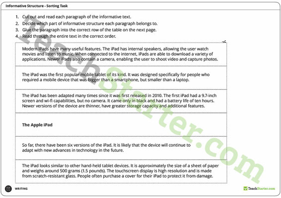 Informative Text Structure Sorting Task - The Apple iPad teaching resource