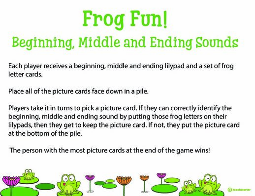 Frog Fun Game - Beginning, Middle, and Ending sounds teaching-resource