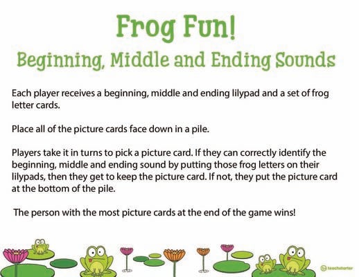 Frog Fun Game - Beginning, Middle, and Ending sounds teaching resource