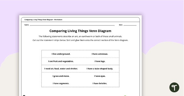 Go to Comparing Living Things Venn Diagram teaching resource