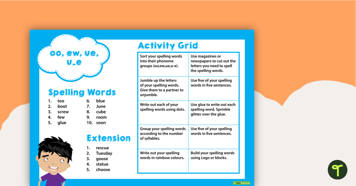 Weekly Spelling Words and Activity Grid - Lower Years teaching resource