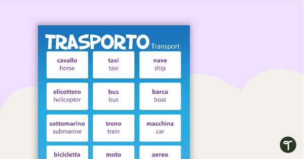 运输/ Transporto -意大利语言教学资源的海报