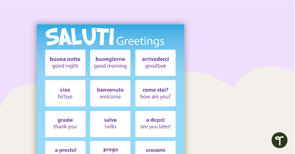 Go to Greetings/Saluti - Italian Language Poster teaching resource