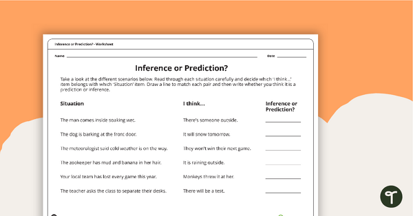 Go to Inference or Prediction? Worksheet teaching resource
