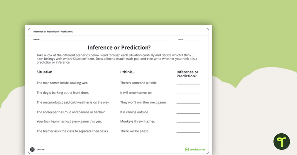 Go to Inference or Prediction? Worksheet teaching resource