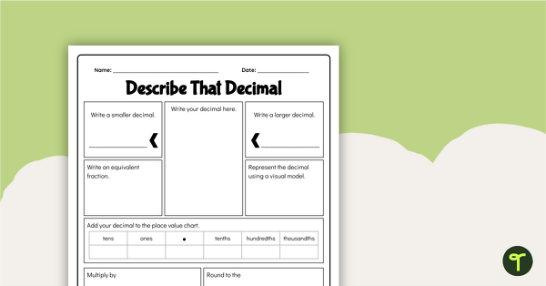 Go to Describe That Decimal Worksheet teaching resource