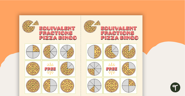 Image of Equivalent Fractions Pizza Bingo - Whole, 1/2, 1/4, 1/8