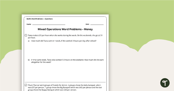 Go to Mixed Operations Word Problem Worksheets - Upper Primary teaching resource