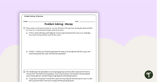 Preview image for Problem Solving Worksheet - Money - teaching resource