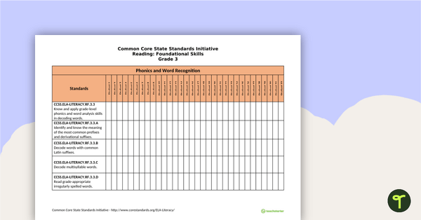 Common Core State Standards Progression Trackers - Grade 3 - Reading: Foundational Skills teaching resource