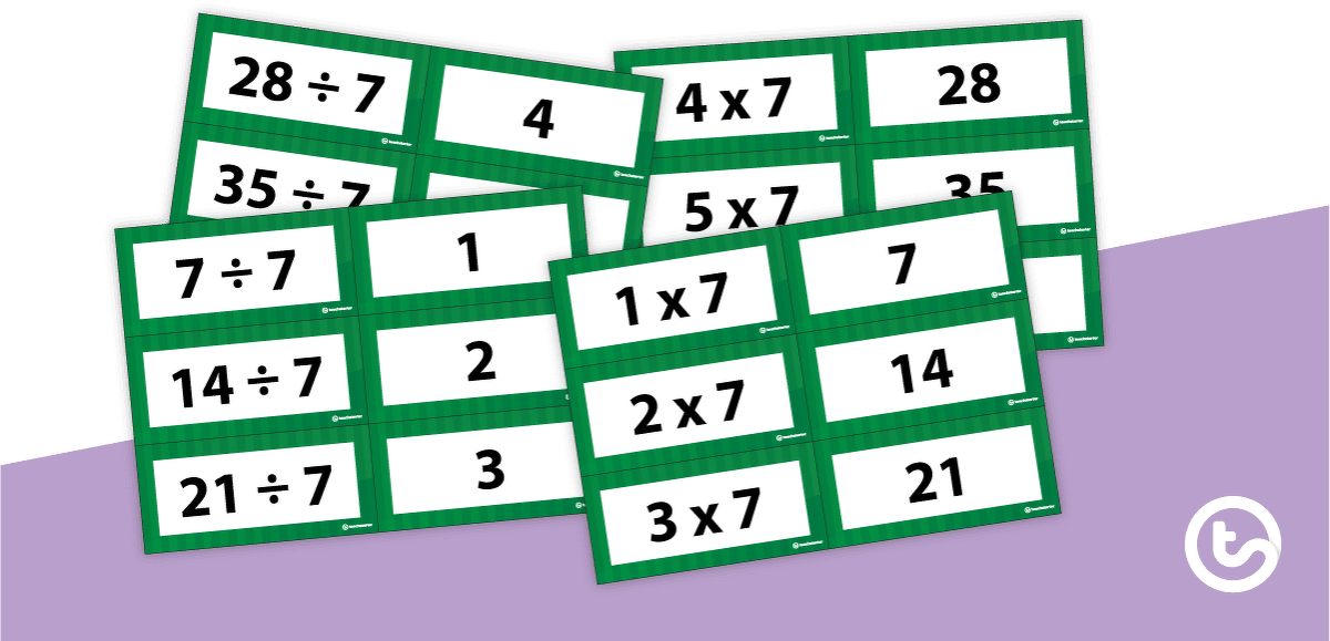 Multiplication and Division Facts Flashcards - Multiples of 7 teaching resource