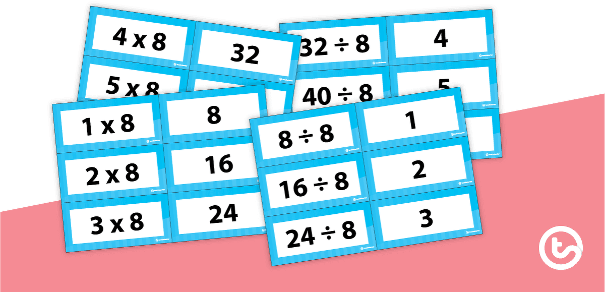Multiplication and Division Facts Flashcards - Multiples of 8 teaching resource