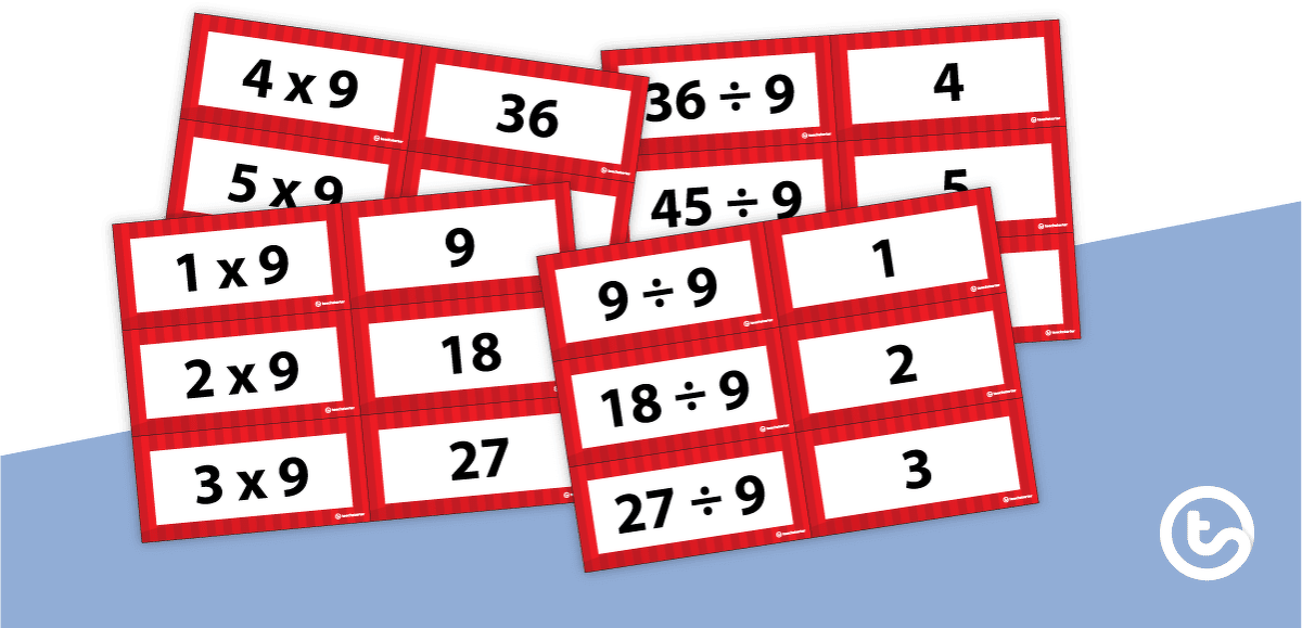 Multiplication and Division Facts Flashcards - Multiples of 9 teaching resource