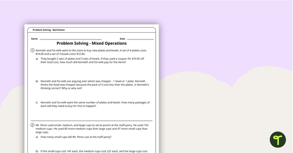 Preview image for Problem Solving - Mixed Operations - teaching resource