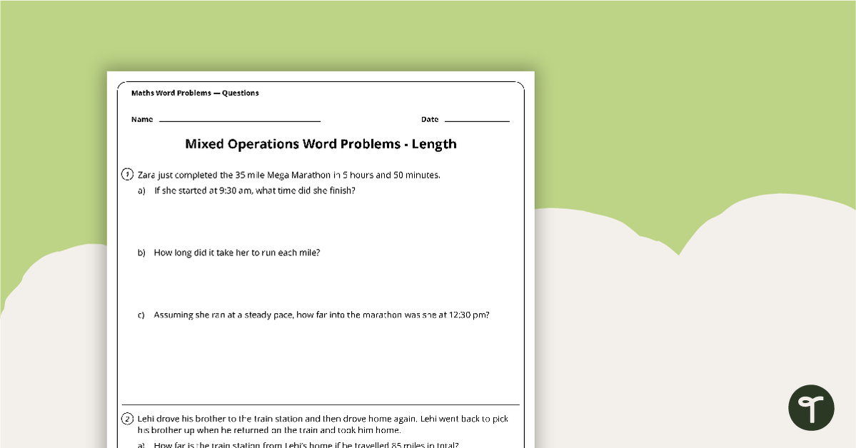 Word Problem Worksheet - Length - Upper Primary teaching resource