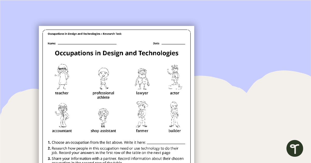 Occupations in Design and Technology Research Task teaching resource