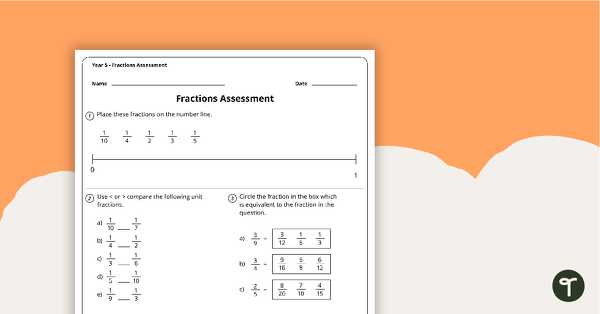 Fractions Assessment - Year 5 teaching resource