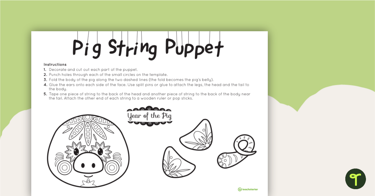 Year of the Pig String Puppet Craft Template teaching resource