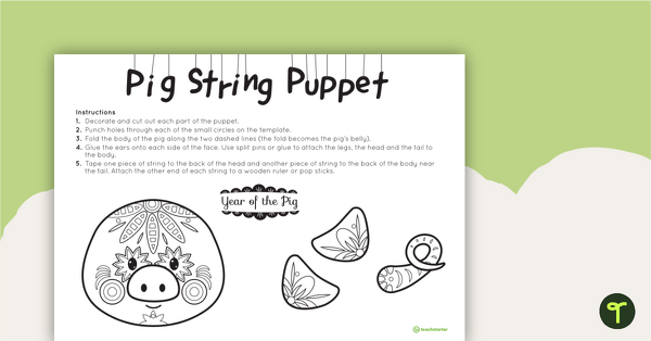 Image of Year of the Pig String Puppet Craft Template