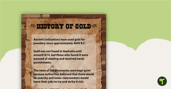 History of Gold Poster teaching resource