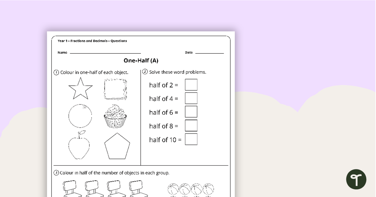 Fractions Worksheets - Year 1 teaching resource