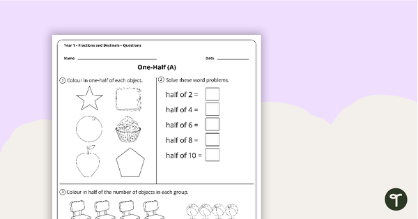 Go to Fractions Worksheets - Year 1 teaching resource