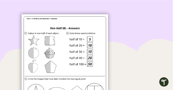 Fractions Worksheets - Year 1 teaching resource