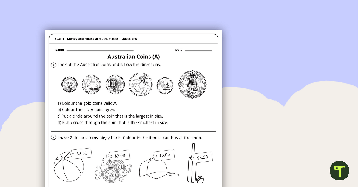 Money Worksheets Year 1 Teach Starter