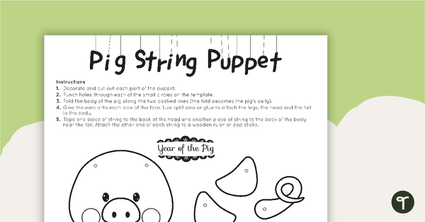 Pig String Puppet Craft Template teaching resource