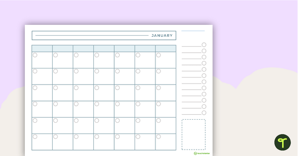 Go to Angles Printable Teacher Diary - Monthly Overview teaching resource