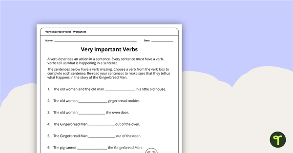 Preview image for Very Important Verbs Worksheet - teaching resource