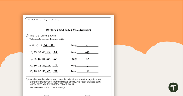 Patterns and Algebra Worksheets - Year 1 teaching resource