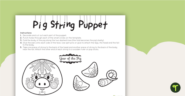 Year of the Pig String Puppet Craft Template teaching resource