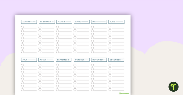 Go to Angles Printable Teacher Diary - Key Dates Overview (Landscape) teaching resource