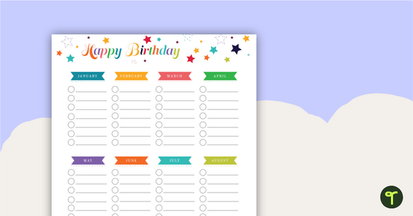 Go to Angles Printable Teacher Diary - Birthdays (Portrait) teaching resource
