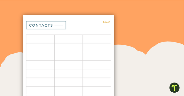 Go to Angles Printable Teacher Diary - Contacts Page teaching resource