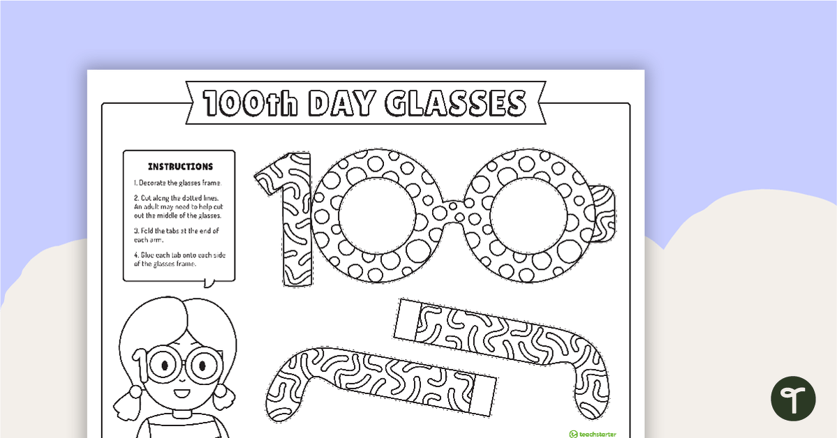 100 Days At School Glasses Template Teach Starter