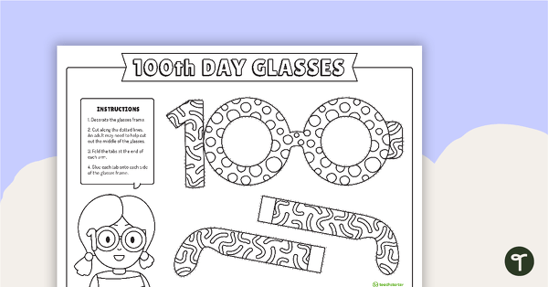 100 Days at School Glasses Template teaching resource